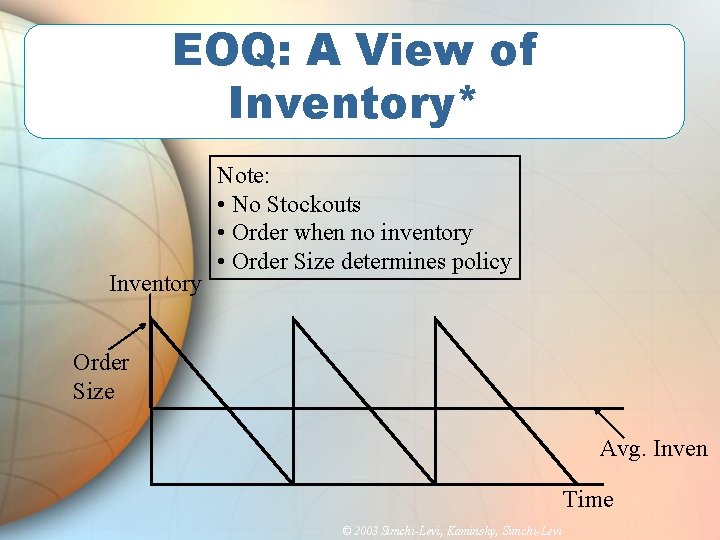 EOQ: A View of Inventory* Inventory Note: • No Stockouts • Order when no