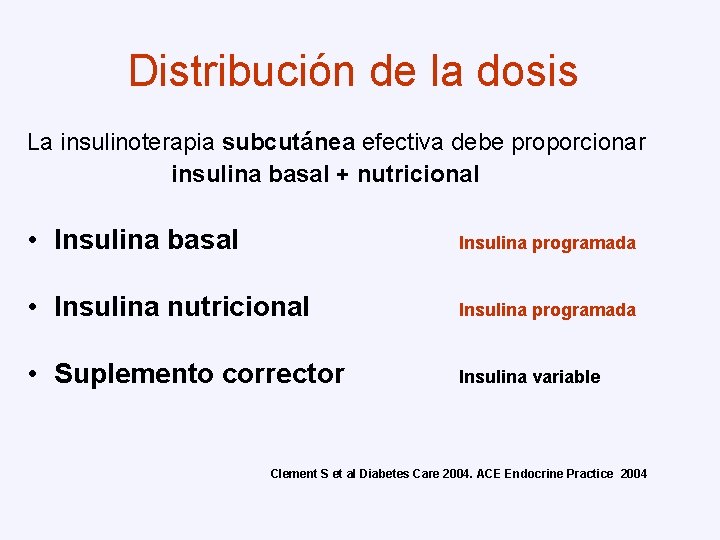 Distribución de la dosis La insulinoterapia subcutánea efectiva debe proporcionar insulina basal + nutricional