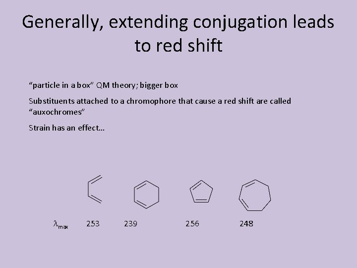 Generally, extending conjugation leads to red shift “particle in a box” QM theory; bigger