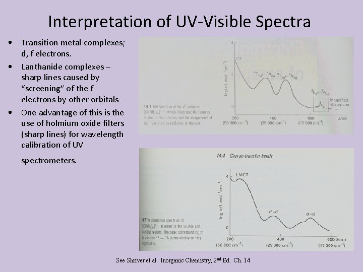 Interpretation of UV-Visible Spectra • Transition metal complexes; d, f electrons. • Lanthanide complexes