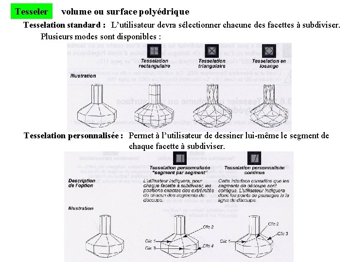 Tesseler volume ou surface polyédrique Tesselation standard : L’utilisateur devra sélectionner chacune des facettes