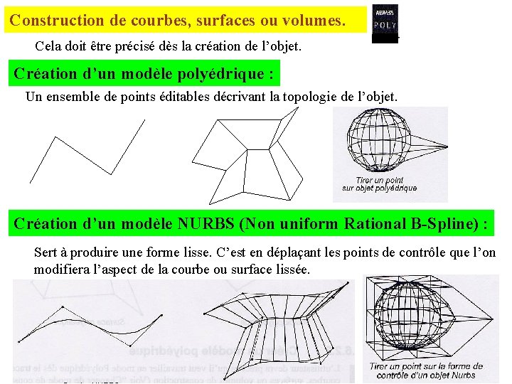 Construction de courbes, surfaces ou volumes. Cela doit être précisé dès la création de