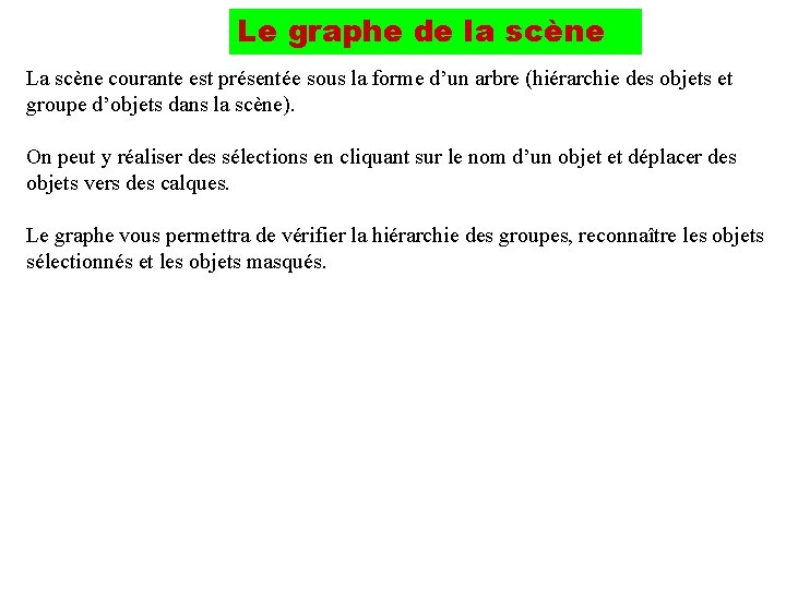 Le graphe de la scène La scène courante est présentée sous la forme d’un