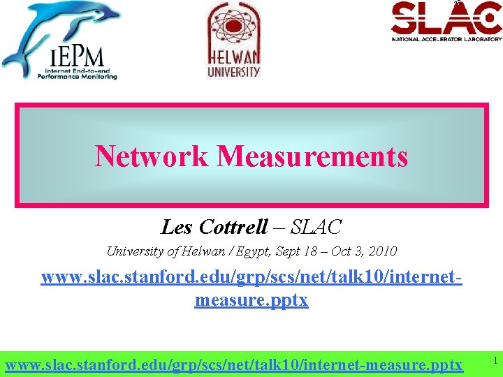 Network Measurements Les Cottrell – SLAC University of Helwan / Egypt, Sept 18 –