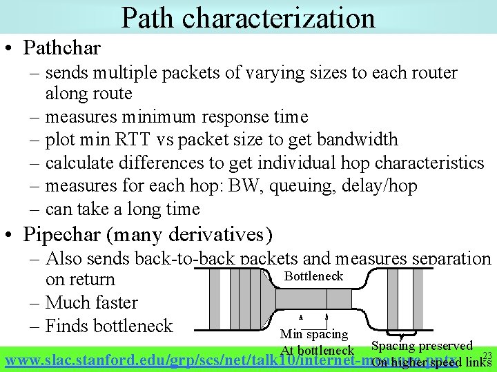 Path characterization • Pathchar – sends multiple packets of varying sizes to each router