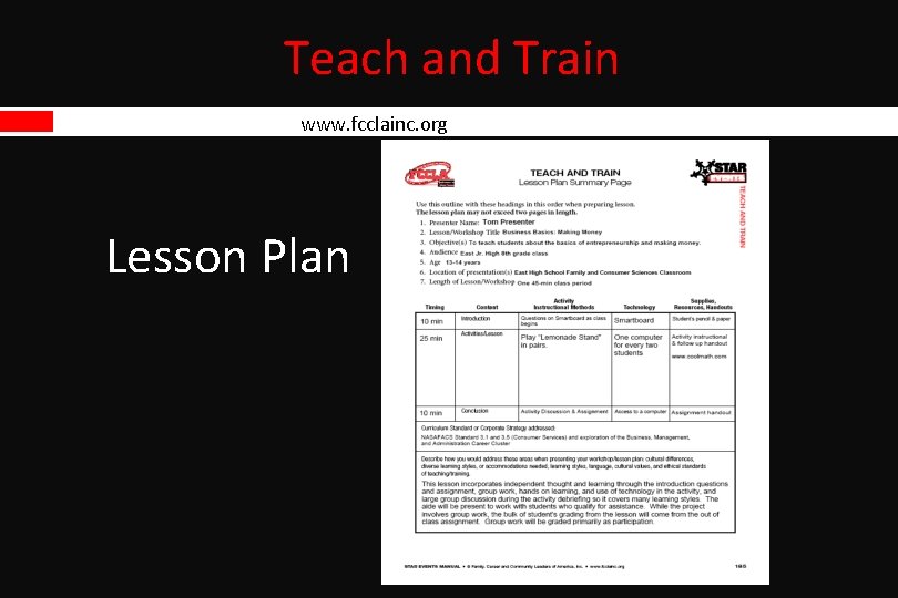 Teach and Train www. fcclainc. org Lesson Plan Teach and Train www. fcclainc. org Lesson Plan
