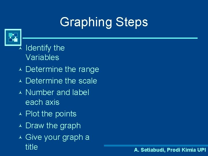 Graphing Steps Identify the Variables © Determine the range © Determine the scale ©