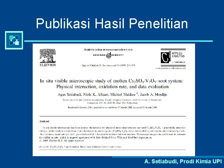 Publikasi Hasil Penelitian A. Setiabudi, Prodi Kimia UPI 