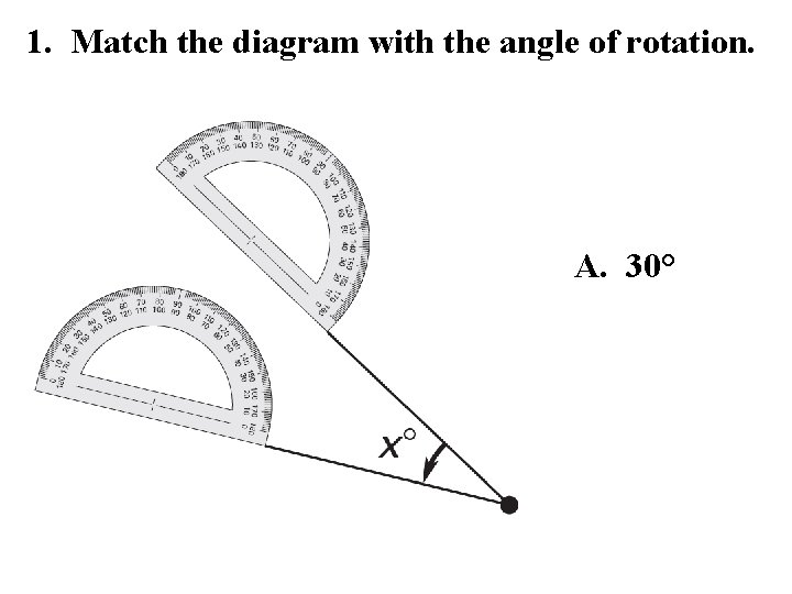 1. Match the diagram with the angle of rotation. A. 30° 