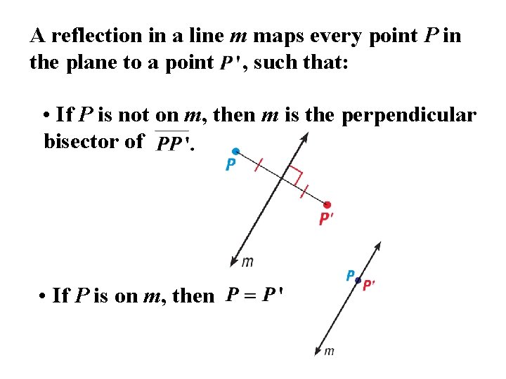 A reflection in a line m maps every point P in the plane to