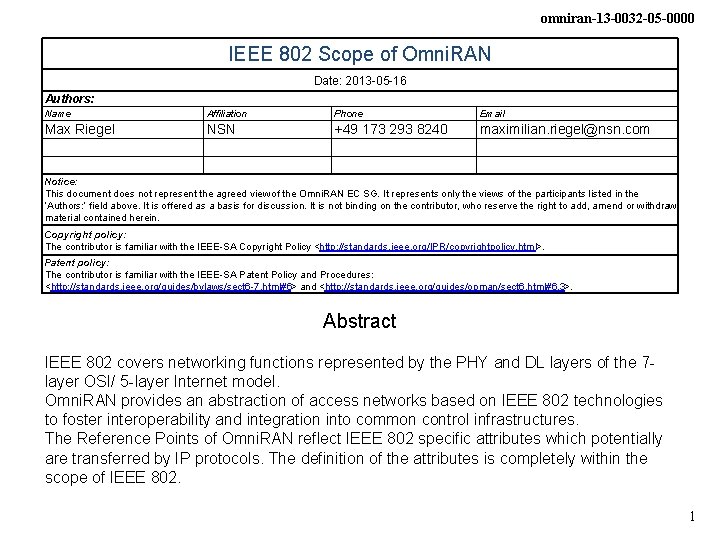 omniran-13 -0032 -05 -0000 IEEE 802 Scope of Omni. RAN Date: 2013 -05 -16