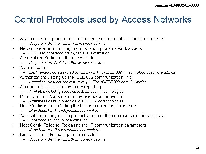 omniran-13 -0032 -05 -0000 Control Protocols used by Access Networks • Scanning: Finding out