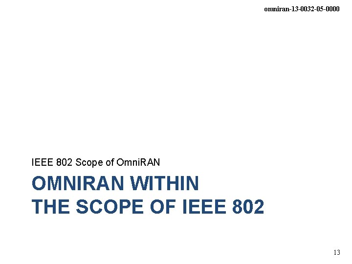 omniran-13 -0032 -05 -0000 IEEE 802 Scope of Omni. RAN OMNIRAN WITHIN THE SCOPE