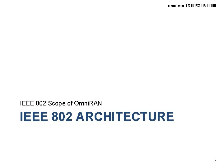 omniran-13 -0032 -05 -0000 IEEE 802 Scope of Omni. RAN IEEE 802 ARCHITECTURE 3