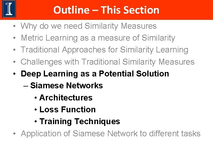 Outline – This Section • • • Why do we need Similarity Measures Metric