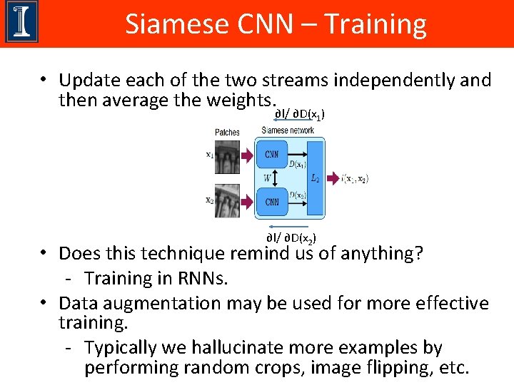 Siamese CNN – Training • Update each of the two streams independently and then