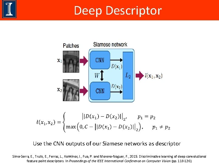 Deep Descriptor Use the CNN outputs of our Siamese networks as descriptor Simo-Serra, E.