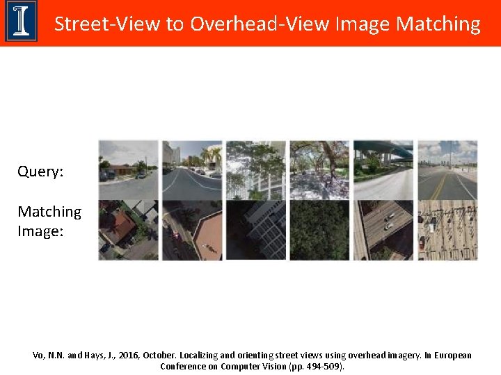 Street-View to Overhead-View Image Matching Query: Matching Image: Vo, N. N. and Hays, J.