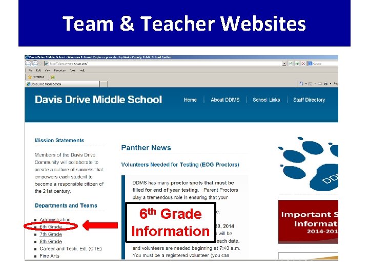 Team & Teacher Websites 6 th Grade Information 