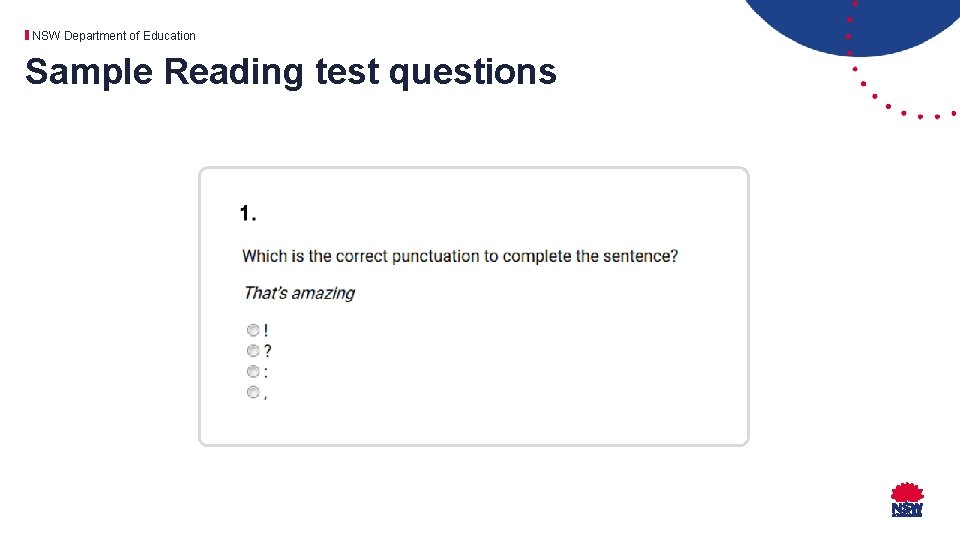 NSW Department of Education Sample Reading test questions 