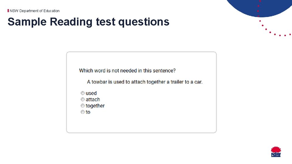 NSW Department of Education Sample Reading test questions 