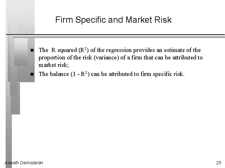 Firm Specific and Market Risk The R squared (R 2) of the regression provides
