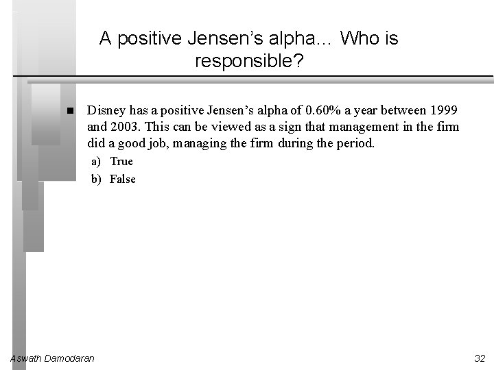 A positive Jensen’s alpha… Who is responsible? Disney has a positive Jensen’s alpha of