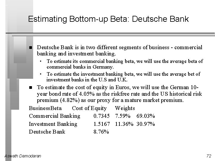 Estimating Bottom-up Beta: Deutsche Bank is in two different segments of business - commercial