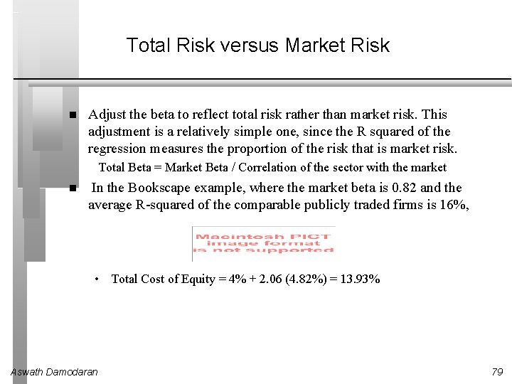Total Risk versus Market Risk Adjust the beta to reflect total risk rather than