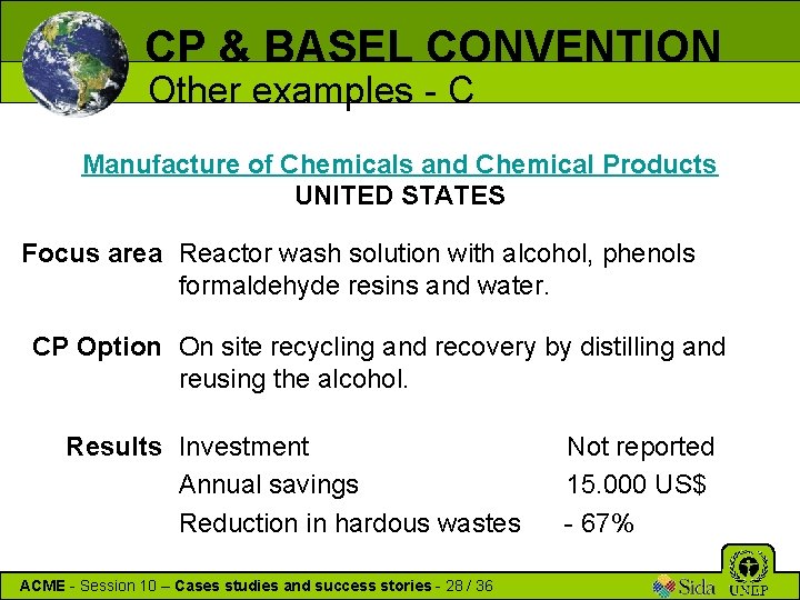 CP & BASEL CONVENTION Other examples - C Manufacture of Chemicals and Chemical Products