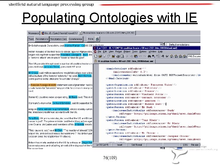 Populating Ontologies with IE 76(109) 