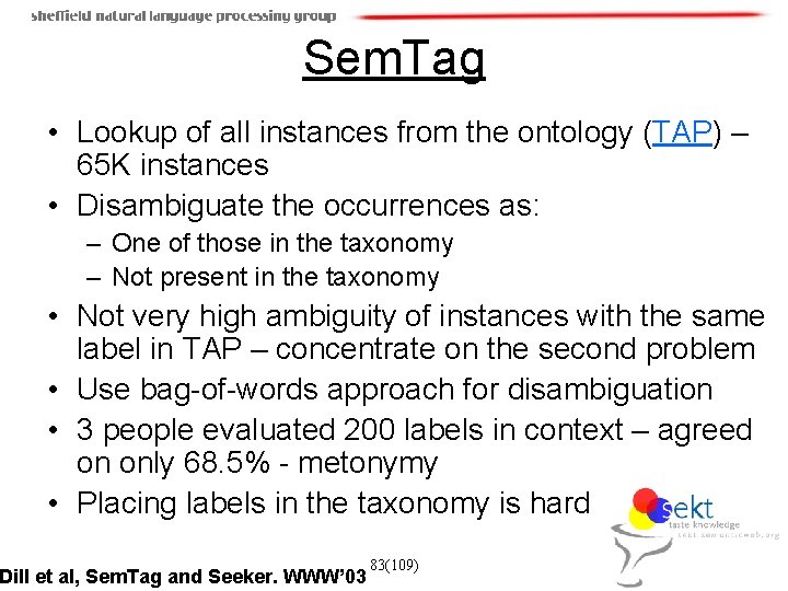 Sem. Tag • Lookup of all instances from the ontology (TAP) – 65 K