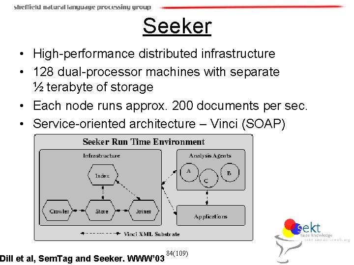 Seeker • High-performance distributed infrastructure • 128 dual-processor machines with separate ½ terabyte of