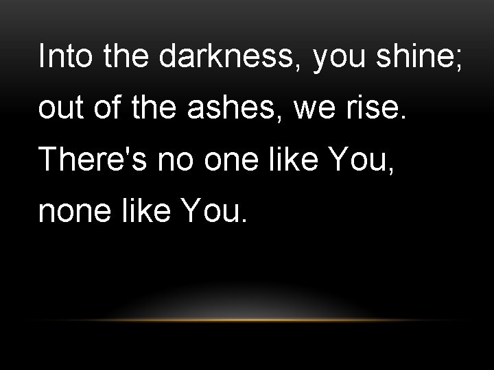 Into the darkness, you shine; out of the ashes, we rise. There's no one