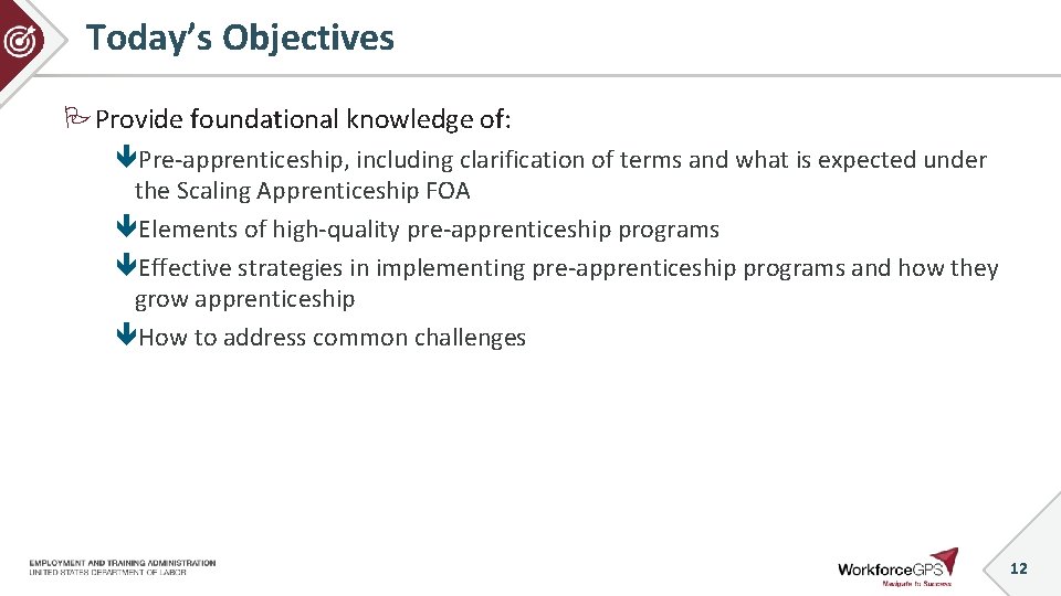 Today’s Objectives Provide foundational knowledge of: Pre-apprenticeship, including clarification of terms and what is