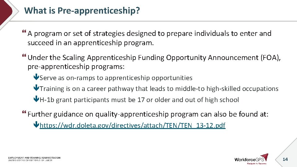 What is Pre-apprenticeship? A program or set of strategies designed to prepare individuals to