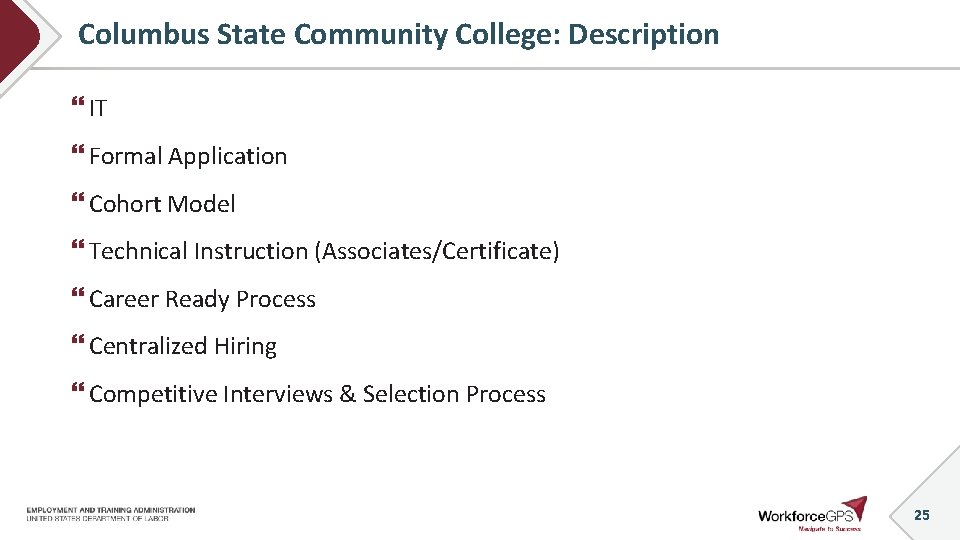 Columbus State Community College: Description IT Formal Application Cohort Model Technical Instruction (Associates/Certificate) Career