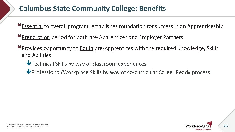 Columbus State Community College: Benefits Essential to overall program; establishes foundation for success in