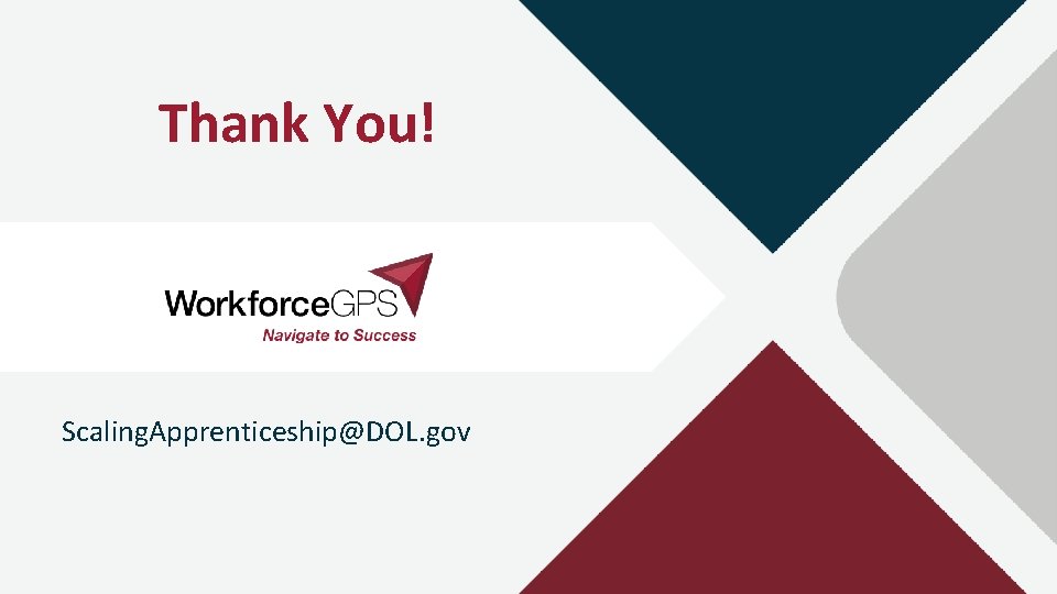 Thank You! Scaling. Apprenticeship@DOL. gov 