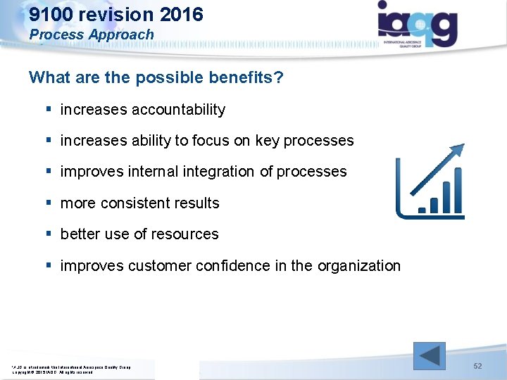 9100 revision 2016 Process Approach What are the possible benefits? § increases accountability § 9100 revision 2016 Process Approach What are the possible benefits? § increases accountability §