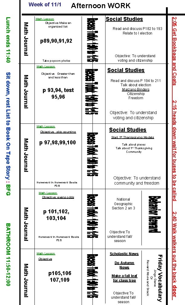 Week of 11/1 Afternoon WORK Social Studies Read and discuss P 182 to 193