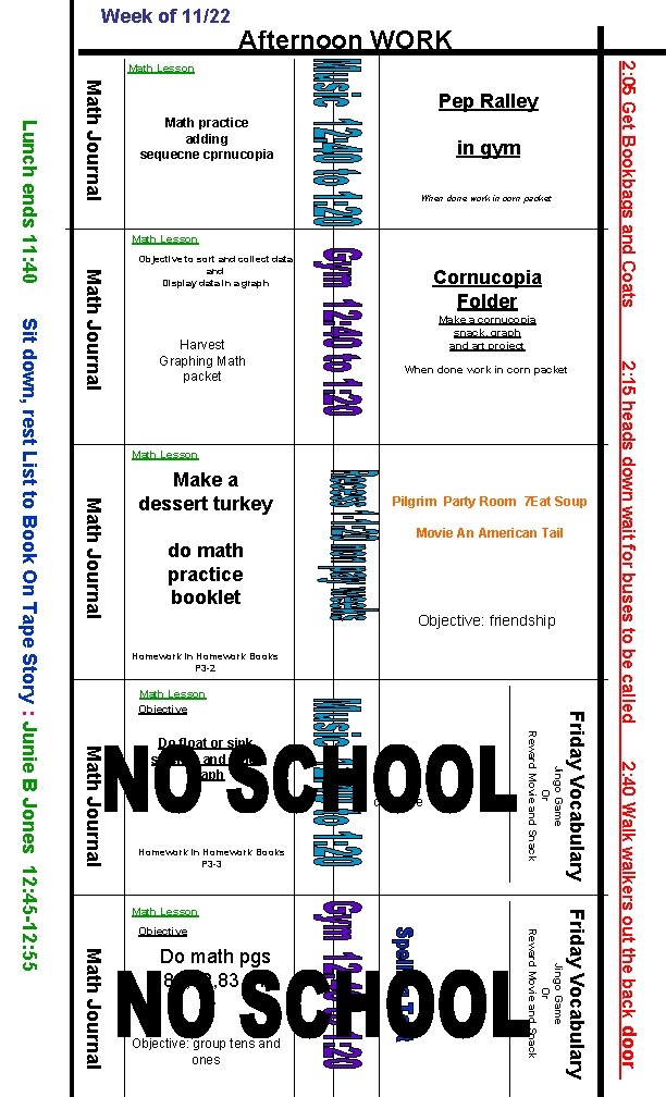 Week of 11/22 Afternoon WORK 2: 05 Get Bookbags and Coats Math Lesson Math