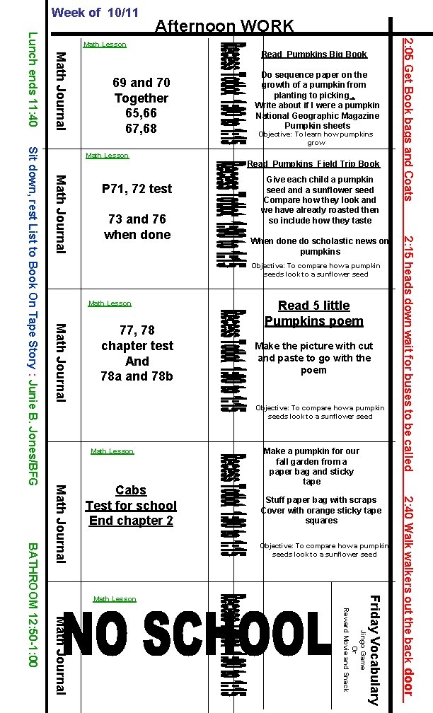Week of 10/11 Read Pumpkins Big Book 69 and 70 Together 65, 66 67,