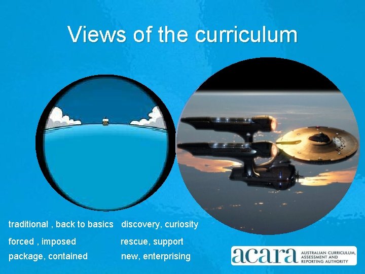 Views of the curriculum traditional , back to basics discovery, curiosity forced , imposed