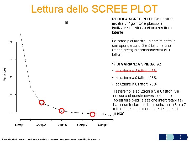 Lettura dello SCREE PLOT REGOLA SCREE PLOT: Se il grafico mostra un “gomito” è