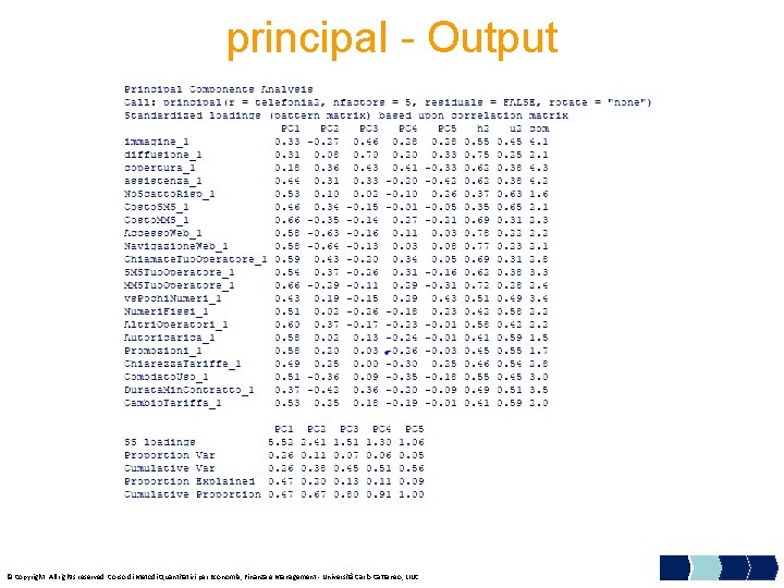 principal - Output © Copyright. All rights reserved. Corso di Metodi Quantitativi per Economia,