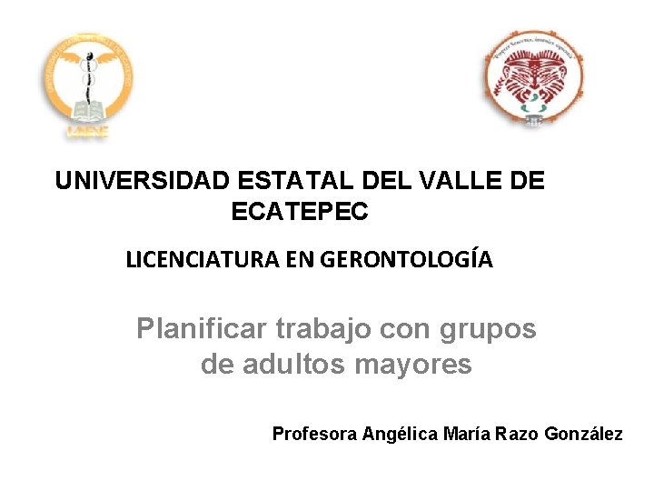 UNIVERSIDAD ESTATAL DEL VALLE DE ECATEPEC LICENCIATURA EN GERONTOLOGÍA Planificar trabajo con grupos de