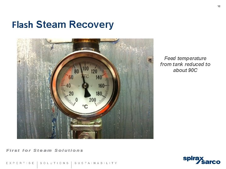 16 Flash Steam Recovery Feed temperature from tank reduced to about 90 C 