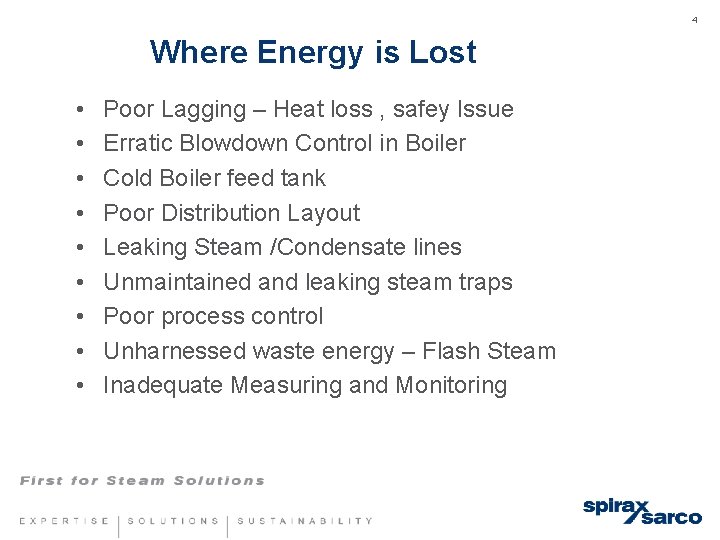 4 Where Energy is Lost • • • Poor Lagging – Heat loss ,