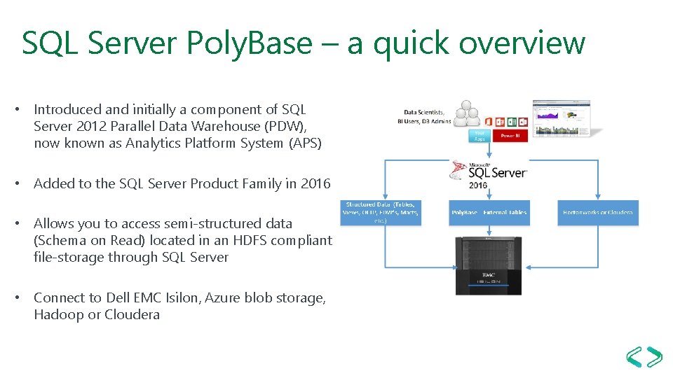 SQL Server Poly. Base – a quick overview • Introduced and initially a component